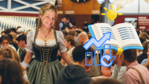 Profesora de alemán con Dirndl en el Oktoberfest en Múnich, vocabulario y cultura alemana para estudiantes hispanohablantes de A1, A2 y B1.